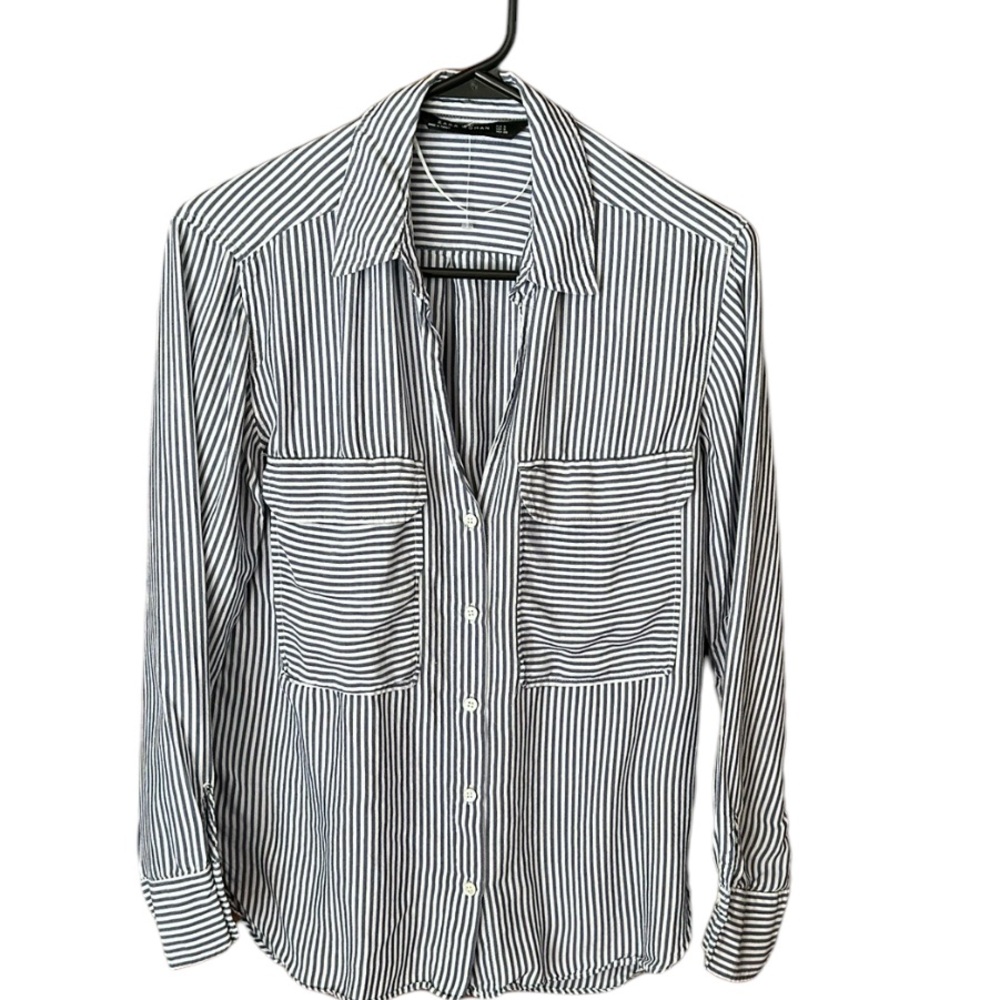 Zara Woman Striped Blue/White Blouse Size Small 100% Viscose